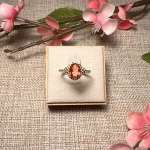 SZ 5.5 | 925 Sterling Silver Vintage Peach Sapphire Oval Cut Diamond Halo Ring